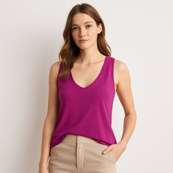 🌺 Peruvian Connection Cotton Tank — Magenta/Fuchsia (L) — V-Scoop Neck - Picture 3 of 11